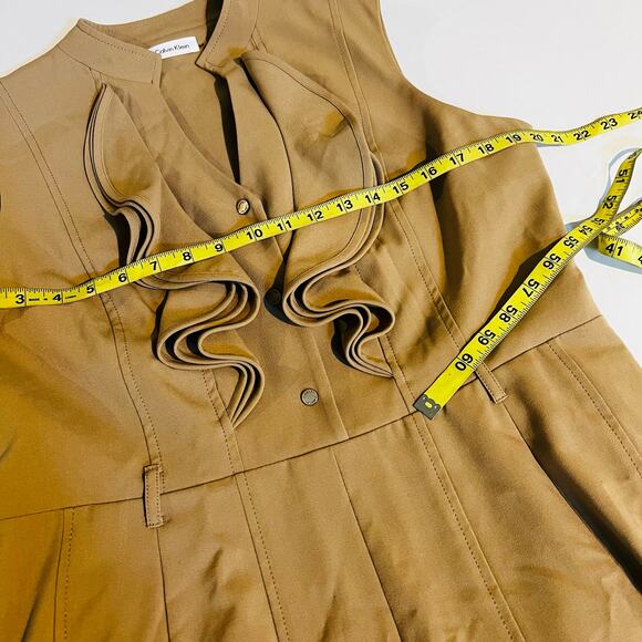 Calvin Klein Ruffle Front Half Button Up Sleeveless Dress Size 14 Tan - Picture 5 of 7